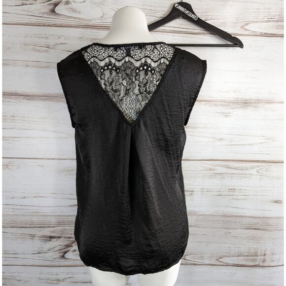 Brixton Ivy Lace Back V Neck Black Blouse Sz Small - Picture 2 of 6